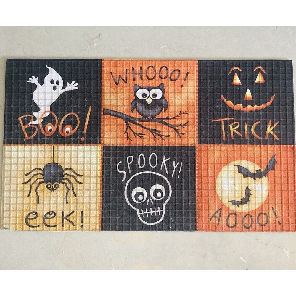 Halloween Doormat Welcome Rug Rubber Thick Spooky Spider Ghost Owl Skeleton Bats